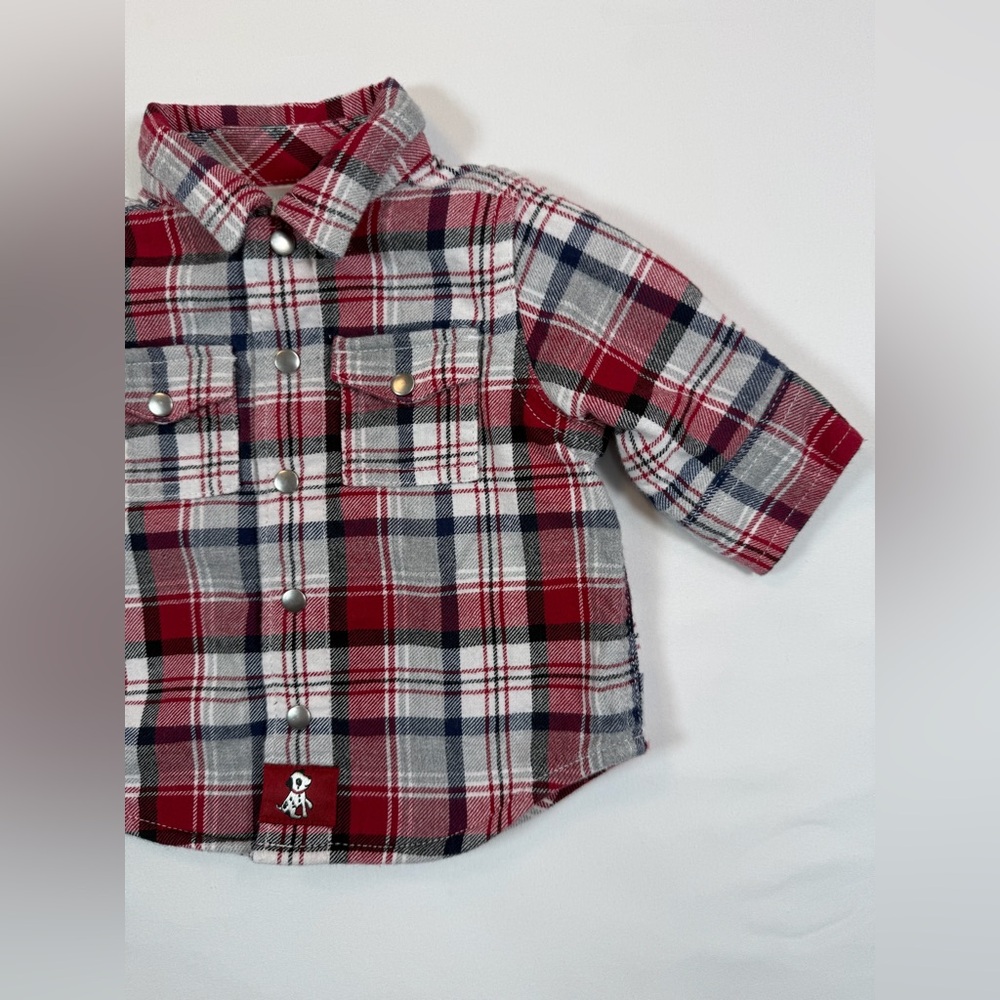 GYMBOREE Baby‎ Boys’ Red Fleece Lined Plaid Dalmatian Patch Flannel Shirt 0-3M